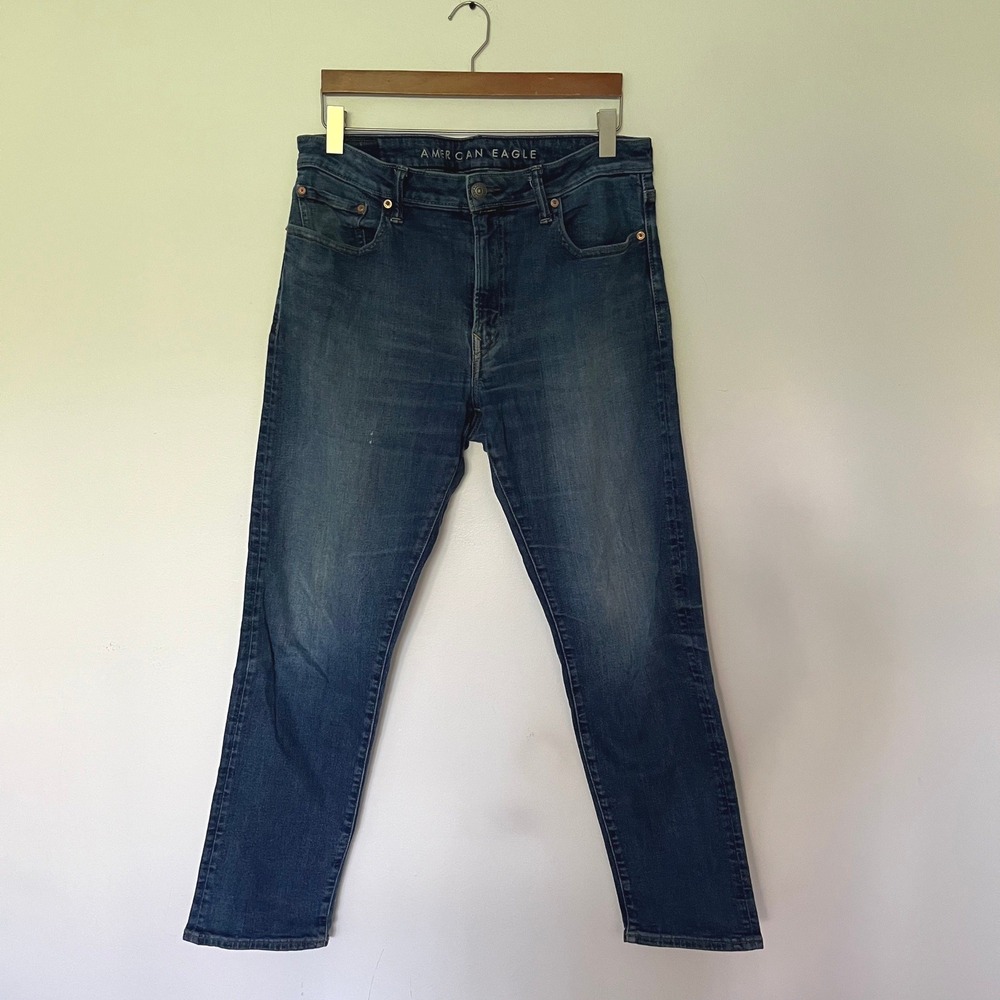 American Eagle Original Straight Airflex+ Dark Wash Blue Jeans Mens 33x32